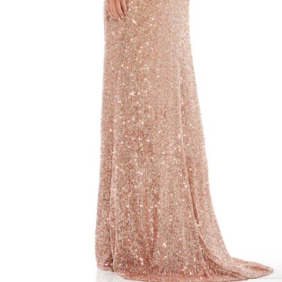 MAC DUGGAL 26571 SEQUINED DROP SHOULDER FAUX WRAP COPPER GOWN sz 6 - Picture 6 of 7